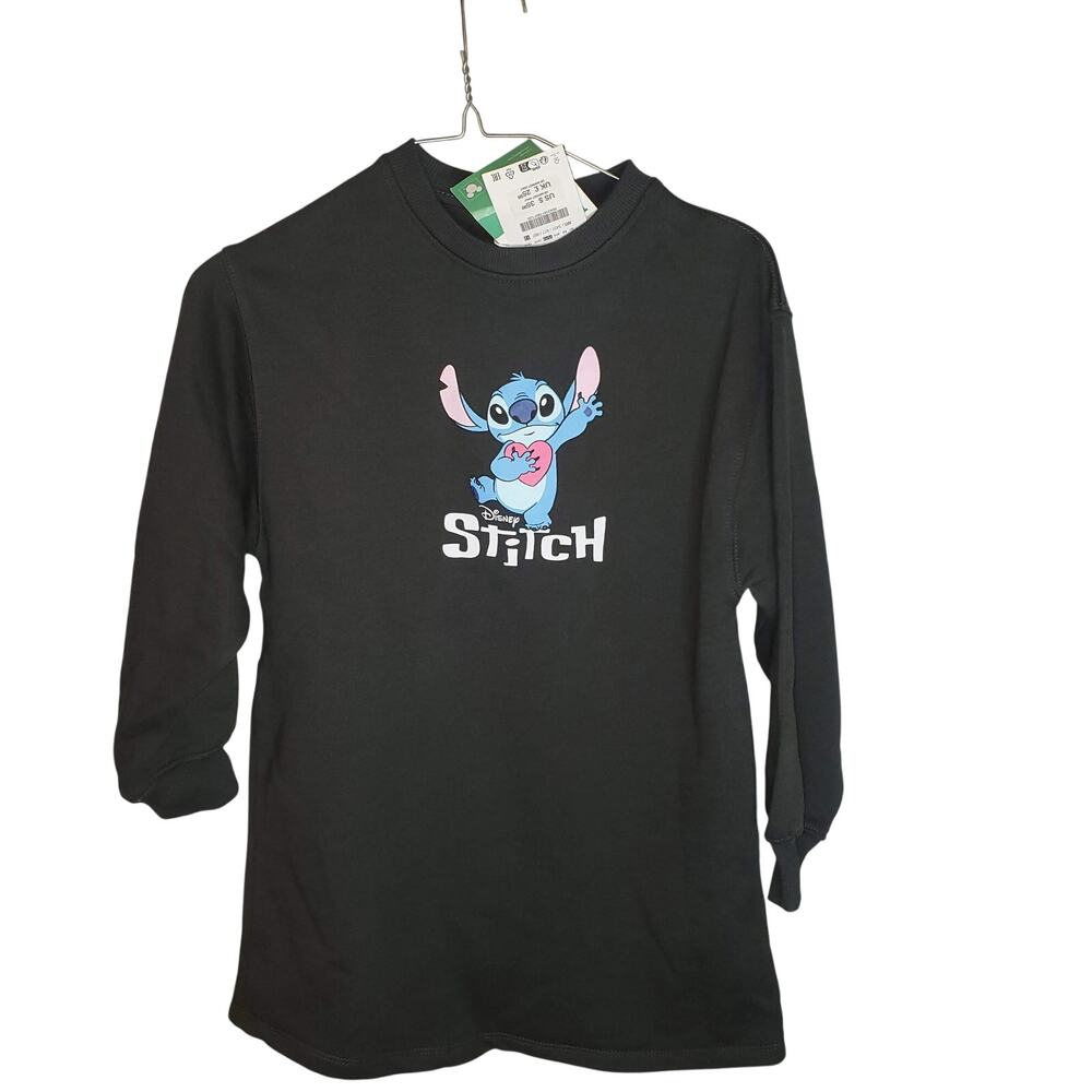 Zara Disney Stitch Sweatshirt Dress Girls 11/12 Black Graphic Mini NWT